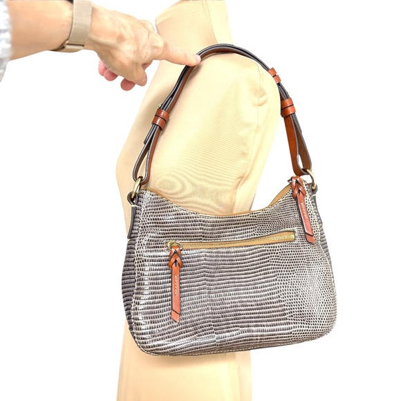 bag DOONEY & BOURKE small KILEY shoulder embossed leather brown tan designer - Picture 1 of 17